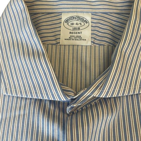 Brooks Brothers Regent Button Down Shirt Non Iron Red White Blue Stripes Mens 18 - Picture 6 of 10